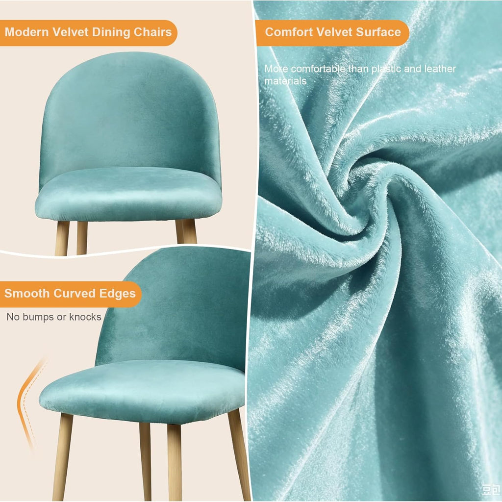 Lightdot Dining Chairs Set of 2, Velvet Upholstered Dining Chairs with Solid Wood Legs, Mid-Century Modern Accent Chair for Kitchen Living Room Bedroom, Assembly Guide Included, Light Green