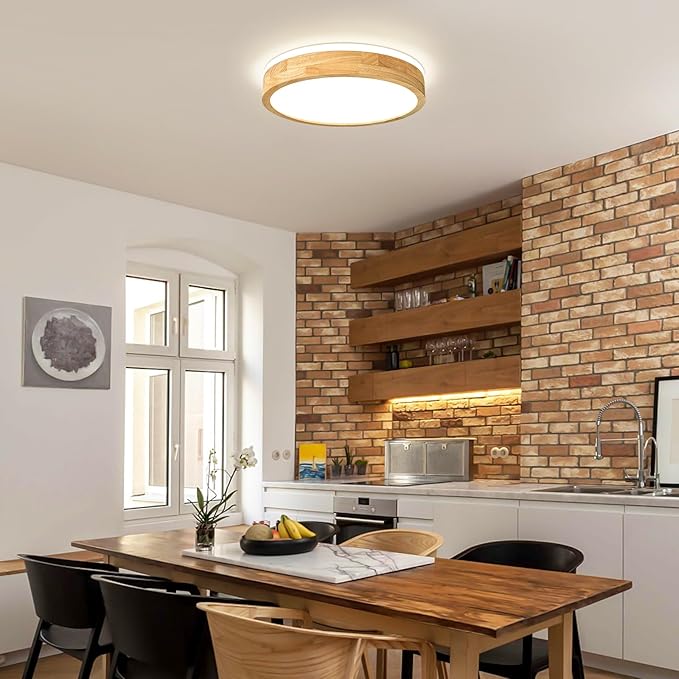 Modern Dimmable Wood Flush Mount Ceiling Light, 2700K-6000K 5CCT Round Close to Ceiling Lighting Fixtures, Minimalist LED Ceiling Lamp for Bedroom, Kitchen, Hallway, Living Room-15.74in