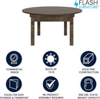 Flash Furniture Hercules Commercial Round Farmhouse Folding Table, Antique Rustic Solid Pine Dining Room Table, Foldable Locking Legs, 60" Diameter, Mahogany