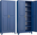 SteeLoong 75”Metal Pantry Storage Cabinet with Doors & 5 Adjustable Shelves | Kitchen Pantry Cabinet,Blue Kitchen Cabinet with 2 Gold Handles,Tall Cabinet for Livingroom,Pantry, Bathroom,Kitchen,Garage