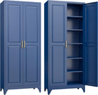 SteeLoong 75”Metal Pantry Storage Cabinet with Doors & 5 Adjustable Shelves | Kitchen Pantry Cabinet,Blue Kitchen Cabinet with 2 Gold Handles,Tall Cabinet for Livingroom,Pantry, Bathroom,Kitchen,Garage