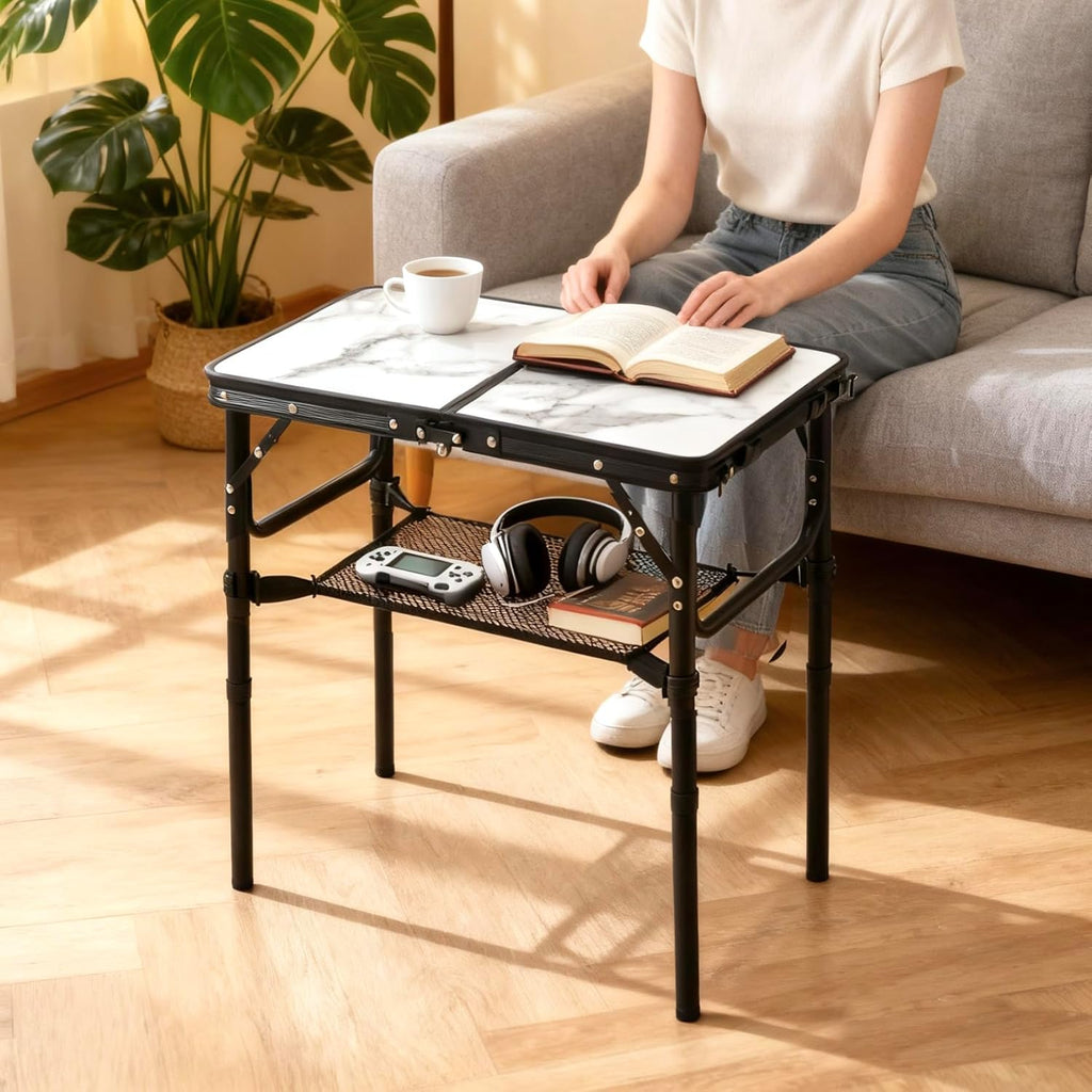 Folding TV Trays Foldable Dinner Tray Table, 3 Adjustable Height, 24"x 16" | Food Snack Eating Couch Side Table, Aluminum Portable Sofa Tray End Table for Outdoor Camp Pinic Indoor Bed Couch Living Room