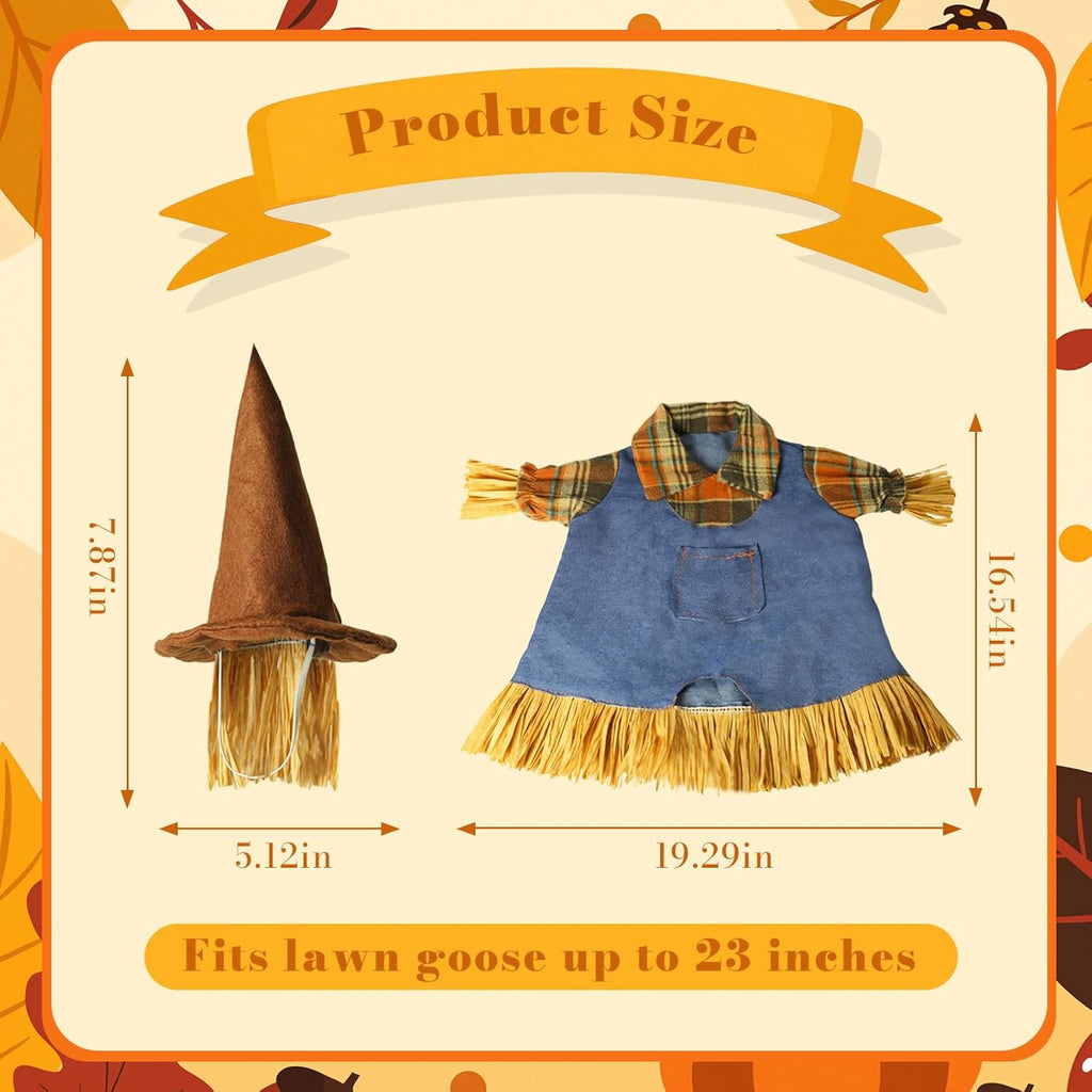 Fall Scarecrow Porch Goose Outfits for 23" Lawn Statue - Cute Hat & Clothes Set for Concrete/Plastic/Cement Goose, Seasonal Autumn Costume for Garden Yard Patio Decor