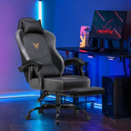 GTPLAYER Gaming Chair with Footrest, Ergonomic Office Chair 300lbs Capacity, Computer Desk Chair with Headrest and Lumbar Support, Linkage Armrests, 90-155° Recline, PU Leather Grey