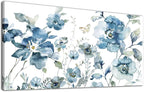 Flower Canvas Wall Art Blue Floral Canvas Painting Pictures for Gallery Wall Decor Butterfly Flies in Indigo Flowers Canvas Prints Artwork for Living Room Bedroom Home Wall Decorations 40" X 20"