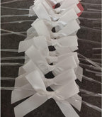 50 Pack White Twist Tie Bow, Pre Tied Bows,Christmas Satin Twist Tie Bows for Treat Bags,Packaging Bows for Candies and Apples, Pretied Ribbon Bows for DIY Decorations,Treat Bows