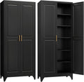 SteeLoong 75”Metal Pantry Storage Cabinet with Doors & 5 Adjustable Shelves | Kitchen Pantry Cabinet,Black Kitchen Cabinet with 2 Gold Handles,Tall Cabinet for Livingroom,Pantry, Bathroom,Kitchen,Garage
