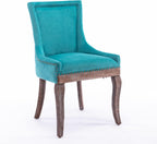Ball & Cast Mid-Century Upholstered Dining Chairs Set of 2, Thickened Fabric Wingback Kitchen Chairs with Bronze Nail Head & Toned Solid Wood Legs, Blue