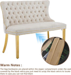 mikibama Luxury Settee Dining Bench with Back,Velvet Upholstered Banquette Benches with Nailhead Trim,Button Tufted Small Loveseat Sofa Couch Booth Seating for Small Spaces(Beige Gold)
