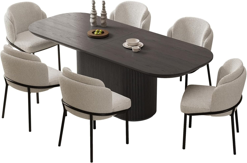 86.61" Oval Modern Dining Table Set for 6, Dining Room Tables with 6 Chairs for Kitchen, Living Room, 7 Piece Kitchen Tables 6 Seaters Dinner Table Set, Black
