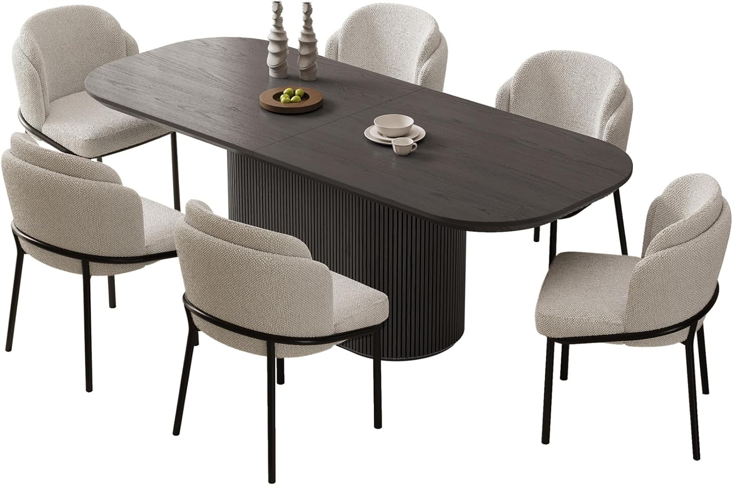 86.61" Oval Modern Dining Table Set for 6, Dining Room Tables with 6 Chairs for Kitchen, Living Room, 7 Piece Kitchen Tables 6 Seaters Dinner Table Set, Black