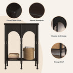 Console Table with Storage Shelf Set of 2, Retro Modern 2-Tier Entryway Table, Narrow Sofa Table with Roman-Style Legs for Living Room, Hallway, Black