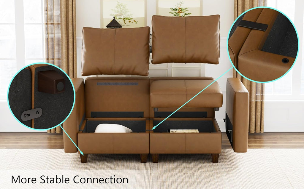 EASE MOOSE Faux Leather Square Ottoman Module for Modular Sectional Sofa, Convertible Sectional Couch with Storage Ottoman Footrest Seat Cube