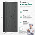 Greenvelly 63" H Black Farmhouse Metal Pantry Cabinet, Kitchen Pantry Storage Cabinets with 2 Doors and Adjustable Shelves, Kitchen Pantry Cabinets for Home, Garage and Bedroom