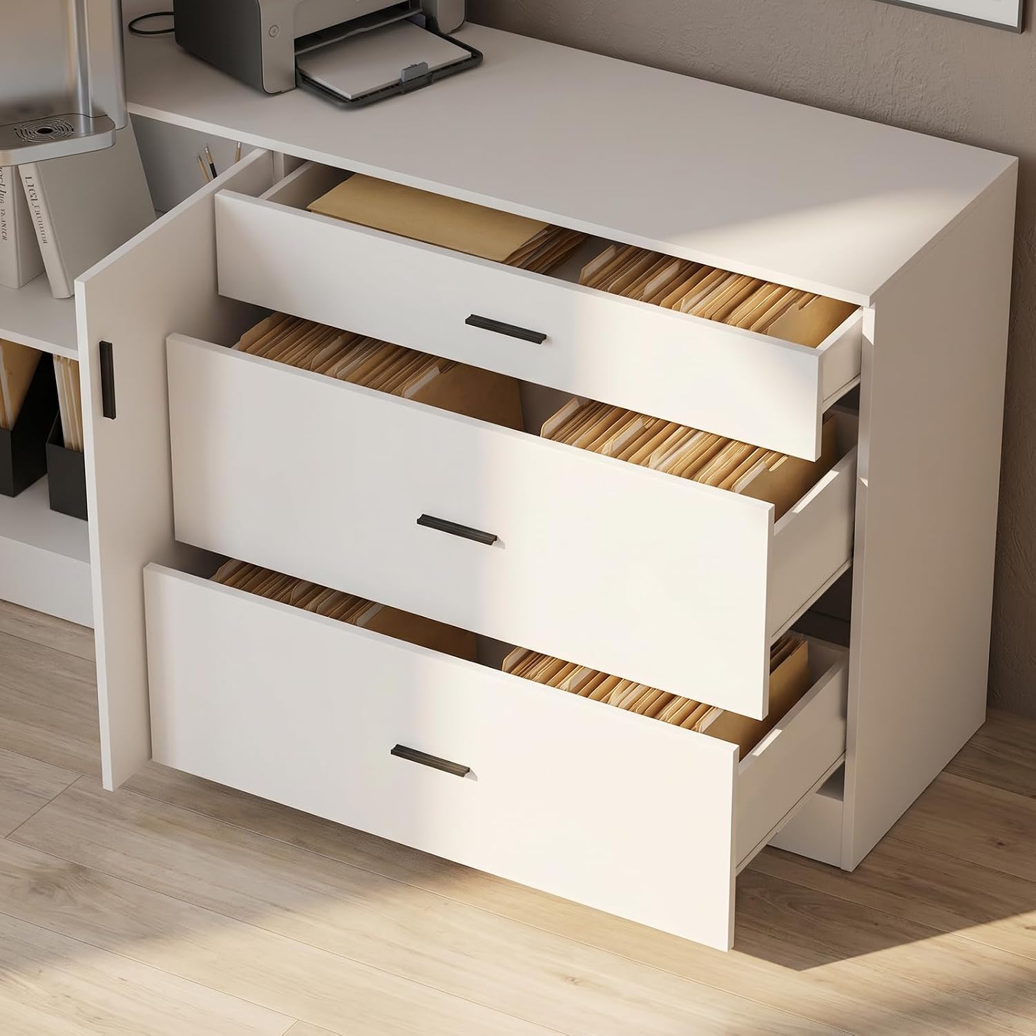 63" Wide Kitchen Pantry, 2-Piece Modern Storage Cabinet with 6 Doors and 3 Drawers, Food Pantry Cabinets with 3 Adjustable Shelves, Wall Mounted Cupboard and Base Cabinet for Kitchen, White