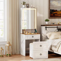 Small Vanity Desk with Mirror and Lights, Charging Station(White) | Makeup Vanity Desk Set with Glass Top & Jewelry Cabinet ,Compact Dressing Table with Storage Wheel Stool for Bedroom
