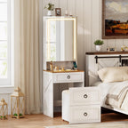 Small Vanity Desk with Mirror and Lights, Charging Station(White) | Makeup Vanity Desk Set with Glass Top & Jewelry Cabinet ,Compact Dressing Table with Storage Wheel Stool for Bedroom