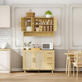 71" Tall Kitchen Pantry Cabinet, Freestanding Rattan Hutch with Microwave Stand, 3 Drawers & 6 Hooks, Kitchen Pantry Cabinet for Dining Room & Kitchen Organization