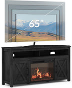 BELLEZE 58" Farmhouse Fireplace TV Stand for TVs up to 65", 23" Electric Fireplace Heater with Sound, Entertainment Center Media Console Table Barn Door Storage Cabinets for Living Room - Rustic Grey
