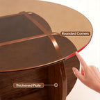 Modern Round Coffee Table with Solid Wood Legs,31.5'' Glass Coffee Tables for Living Room Rustic Circle Center Cocktail Table with Tempered Glass-Top,for Small Spaces, Unique