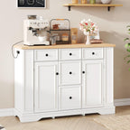 Hassyee Fixed Kitchen Island with Storage Space, Kitchen Console Table with 5 Drawers, 2 Cabinets, Adjustable Shelves, Buffet Server for Dining Room, Living Room, Entryway (White)