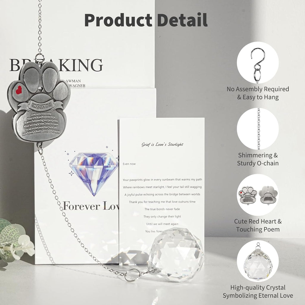 Pet Memorial Gifts for Loss of Dog Cat, Dog Memorial Crystal Suncatcher, Pet Passing Away Sympathy Gifts for Pet Lovers, Dogs Remembrance Rainbow Maker Ornament for Window Hanging, Garden, or Patio