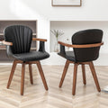 LUNLING Swivel Dining Room Chairs Set of 2 Mid Century Modern Black Faux Leather Kitchen Chairs with Arms Bamboo Legs Side Chairs No Wheels Bentwood Frame Accent Chair for Dining Rooms and Offices