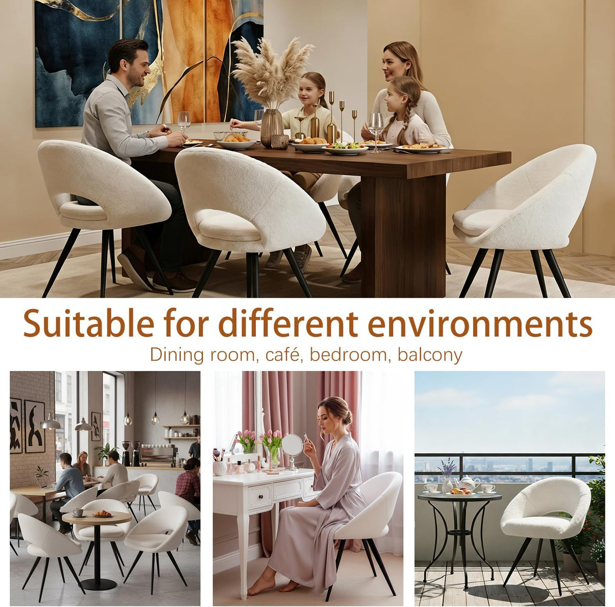 Modern Dining Chairs Set of 2 Upholstered Kitchen Chairs Dining Room Chairs Comfortable Side Accent Chairs with Curved Back for Kitchen Living Room Restaurant (White,2)