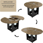 ARTETHYS 43.3"-59" Extendable Round Dining Room Table for 4-8 with Lights Oval Modern Table with Hidden Leaf and Glass Storage Shelf for Kitchen Living Room, Rustic