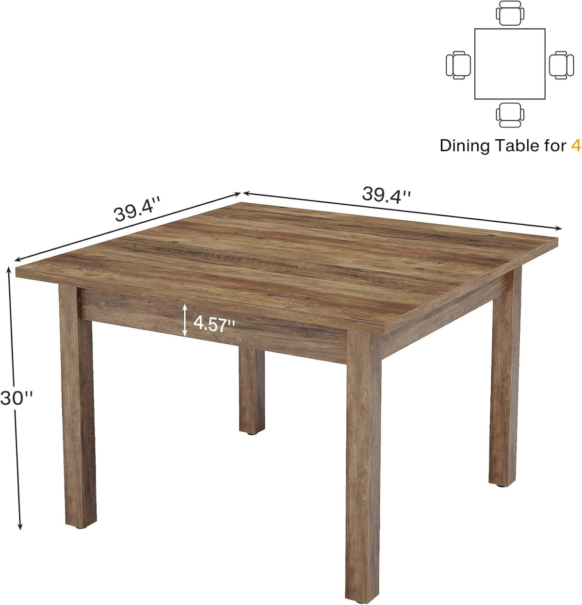 Tribesigns Wood Dining Table Modern Kitchen Table for Dining Room Living Room, 2-4 People Dining Room Table Square Dinner Tables with Wooden Legs Thick Top for Small Space, Grayish-Brown (Only Table)
