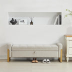 adochr 57" Storage Ottoman Bench, Upholstered End of Bed Bench, Beige | Metal Legs & Button-Tufted, Linen Ottoman with Storage 500 lb Capacity for Living Room, Bedroom, Entryway