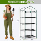 Outvita Mini Greenhouse, Small PE Plant Green House with 4 Tiers Rack, Shelf Clips, Roll-up Zipper Door, Gardening Supplies for Indoor Outdoor Seedling Frost Protection , 27"x19.6"x63" White
