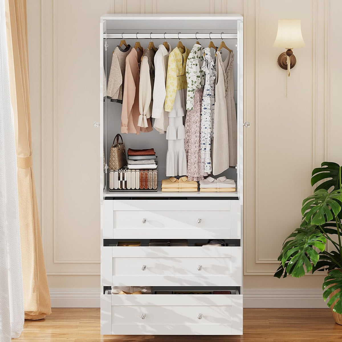 VOWNER 71" Tall Armoire Wardrobe Closet with Drawers and Mirror