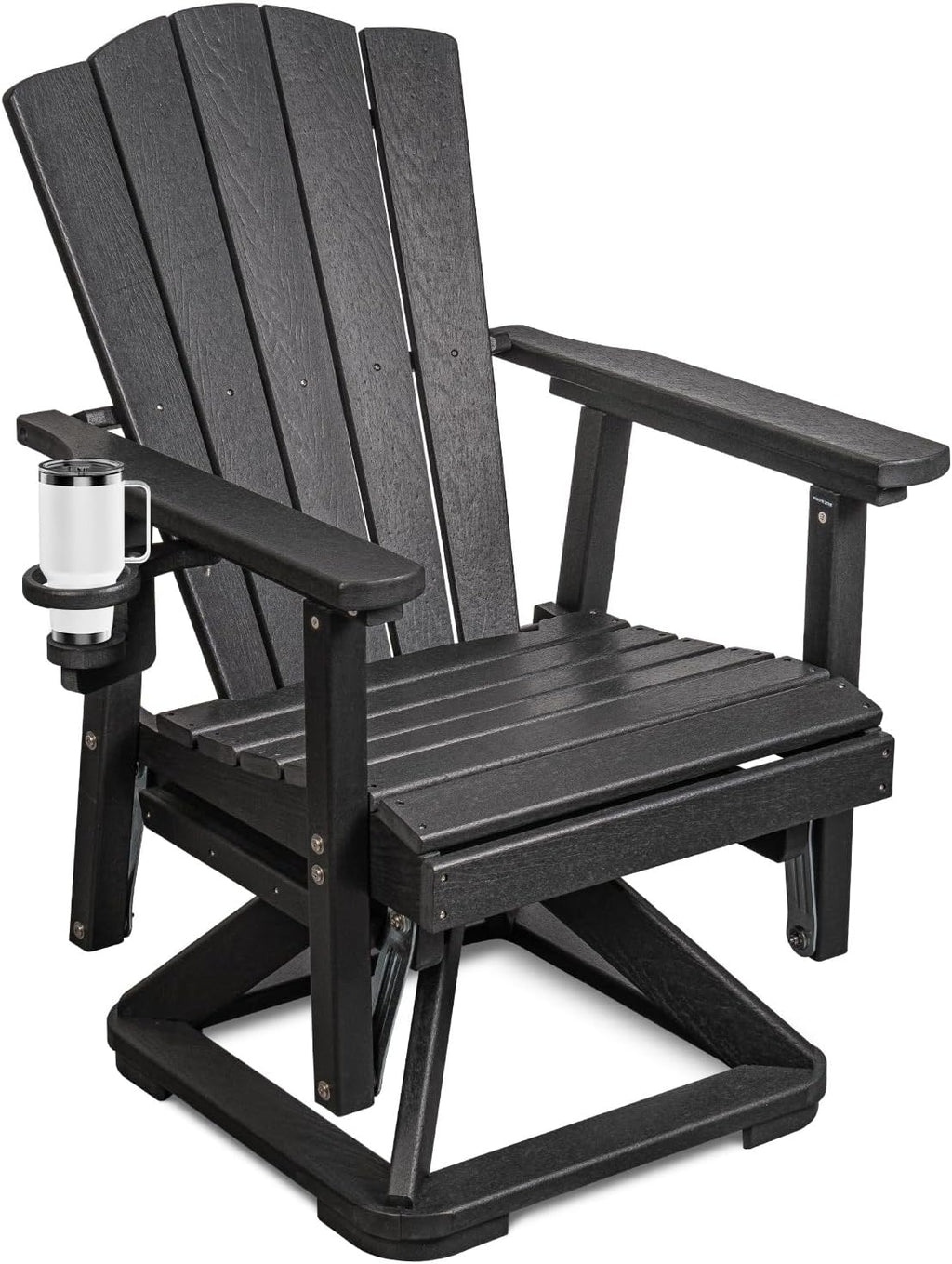 LETKIND Adirondack Swivel Glider Chair, Weather Resistant Adirondack Outdoor Rocking Chair, HDPE Glide for Outside, All-Weather Glider Chair for Porch, Balcony, Lawn, Black