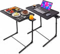 HUANUO TV Trays Set of 2, TV Tray with 6 Height & 3 Tilt Adjustments, Black | 21.53" - 28.74" Height Range, Foldable, Cup Holder, Crossbar for Stability, for Eating, Working, Drawing on Sofa, Bed
