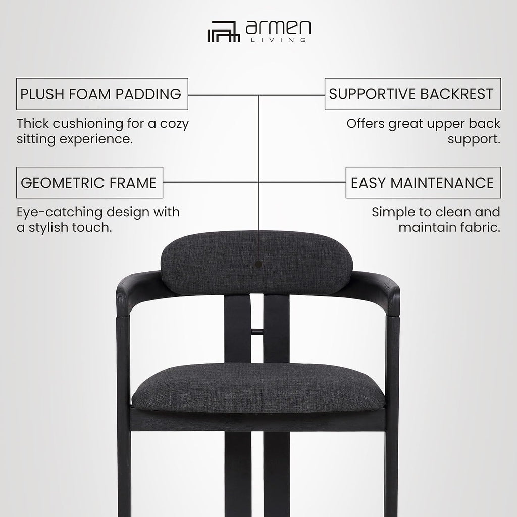 Armen Living Jazmin Contemporary Dining Chair in Black Brushed Wood Finish and Charcoal Fabric - Set of 6