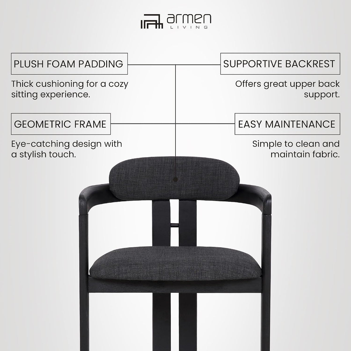 Armen Living Jazmin Contemporary Dining Chair in Black Brushed Wood Finish and Charcoal Fabric - Set of 6