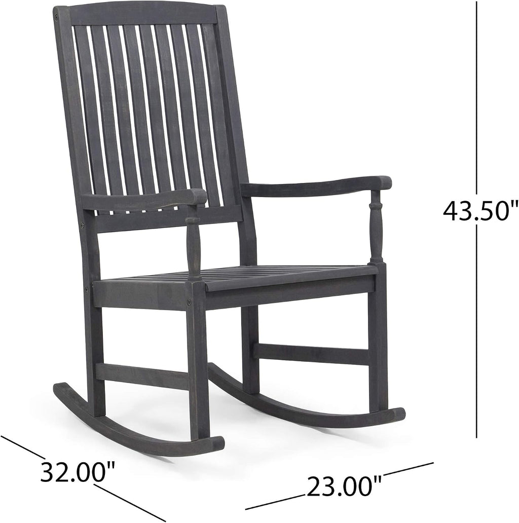 Great Deal Furniture GDFStudio Outdoor Acacia Wood Rocking Chairs (Set of 2), Dark Gray
