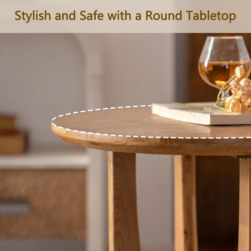Wood Side Table, Modern Round End Table with Curved Leg, Mid-Century 24.80" Bedside Table for Living Room Bedroom Office
