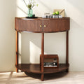 Entryway Table, Artisan-Crafted Half Moon Fluted Console Tables with 2 Rattan Storage,Small Half Circle Tables for Hallway, Narrow Round Accent Decort Table for Living Room (Brown)