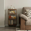 Small Narrow Side Table with Wheels, Skinny End Table for Small Spaces, 4 Tier Side Table for Living Room Bedroom(Walnut, 7.87" D x 15.75" W x 31.89" H)