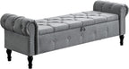Storage Bench 67" Linen End of Bed Benches Grey | King Size Storage Bench for Bedroom with Rolled Arms Tufted Ottoman Benches Upholstered Bench for Living Room Entryway