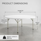 6-Pack 72-Inch Round Plastic Folding Tables, Bulk 6ft Heavy-Duty Commercial Grade Banquet Tables for Events & Weddings, Granite White with Sage Gray Legs