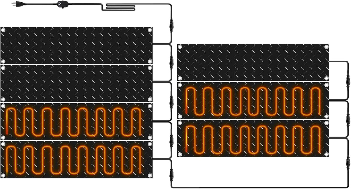 Riakrum 7 Pcs Heated Snow Melting Mats Outdoor, 10 x 30 in Winter Anti-Slip Heated Rubber Mat for Walkways Decks and Sidewalks, Snow and Ice Melting Pads Connection with 9.84 ft Power Cord
