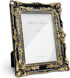 Cuspin Vintage Black and Gold Picture Frame 5x7, Ornate Baroque Resin Handcrafted Picture Frames with Glass Front, Antique Textured Design Decorative Frame for Tabletop & Wall Display