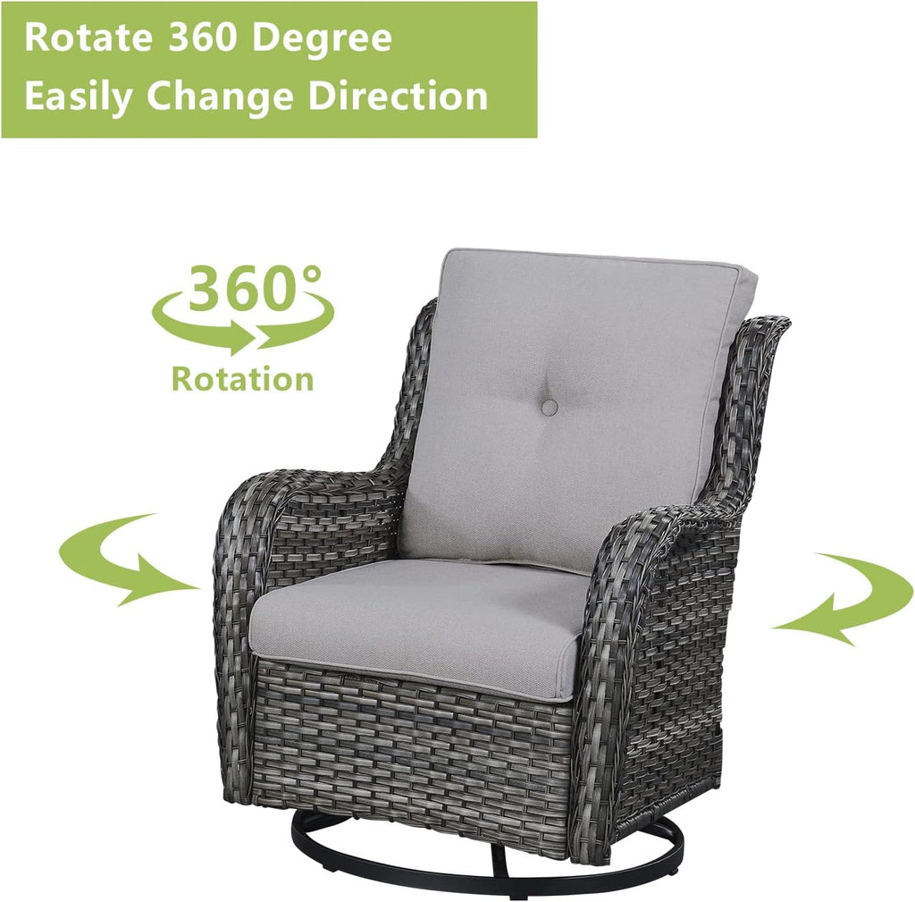 Outdoor Patio Swivel Rocker Chairs - Wicker Rattan Patio Swivel Rocking Chairs Set of 2 with High Back,Deep Seating and Comfort Cushions for Deck Porch Garden,Mixed Grey/Beige