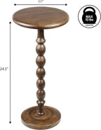 JONATHAN Y Augustus Solid Mango Wood Drink Table, 24.5" Tall Small Round Side Table with Spool Pedestal Base for Living Room and Small Spaces, Rustic Farmhouse Martini Accent, Dark Brown END3007B