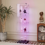 4-Shelf Glass Display Cabinet with LED Lights Strip and Lock, Curio Cabinets Display Case with Casters and 1 Door, Tempered Glass Display Showcase for Living Room,Exhibition Hall - Black