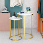 Round Nesting Table, Set of 2 Coffee Tables with Marble Top Stackable Side Tables Space Saving Sofa Table for Living Room/Bedroom/Hallway, 50/60cm Tall(Size:40 * 40 * 60cm,Color:Black)