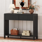 FATORRI Console Entryway Table, Modern Sofa Table with 2 Drawers for Living Room, 39.37 inch Narrow Wood Hallway Tables and Couch Tables Behind Sofa for Small Space (Black)